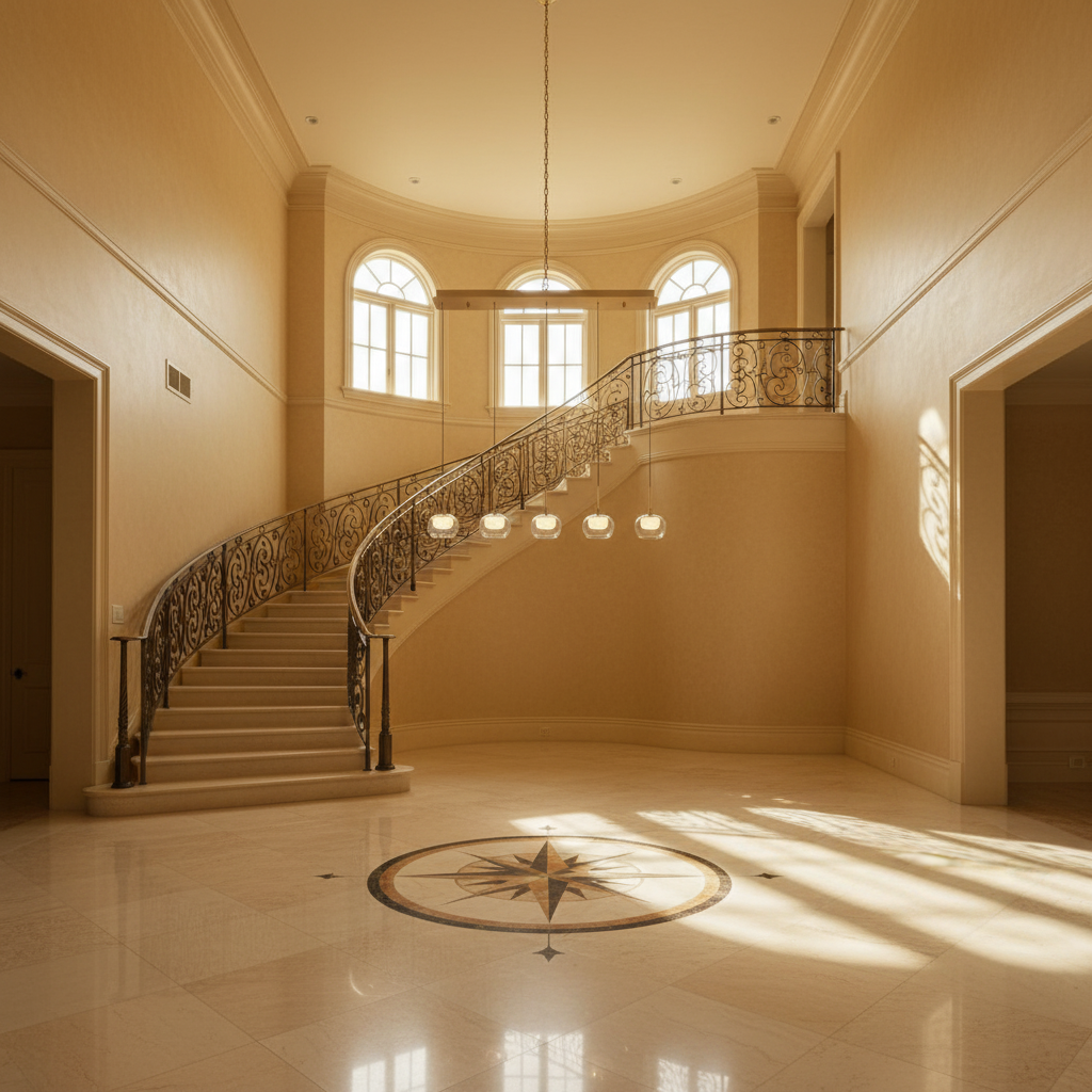 Riviko Aura Stream Linear LED Chandelier - grand American foyer with two-story ceiling