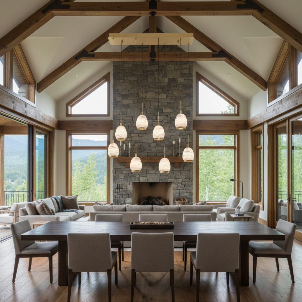 Riviko Leemy Linear LED Chandelier - American transitional great room with cathedral ceiling
