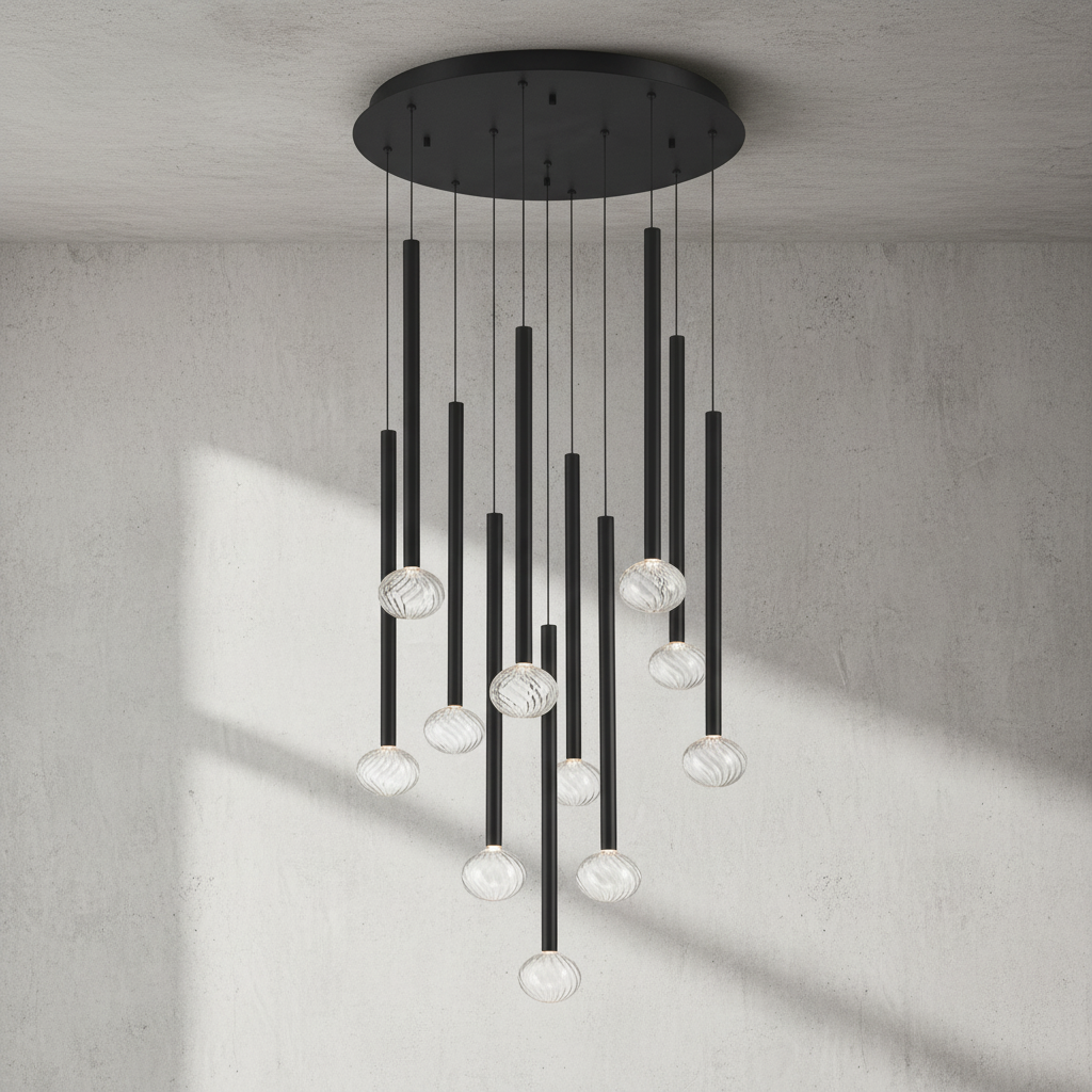 Riviko Aura Cascade Round LED Chandelier - Background Shot