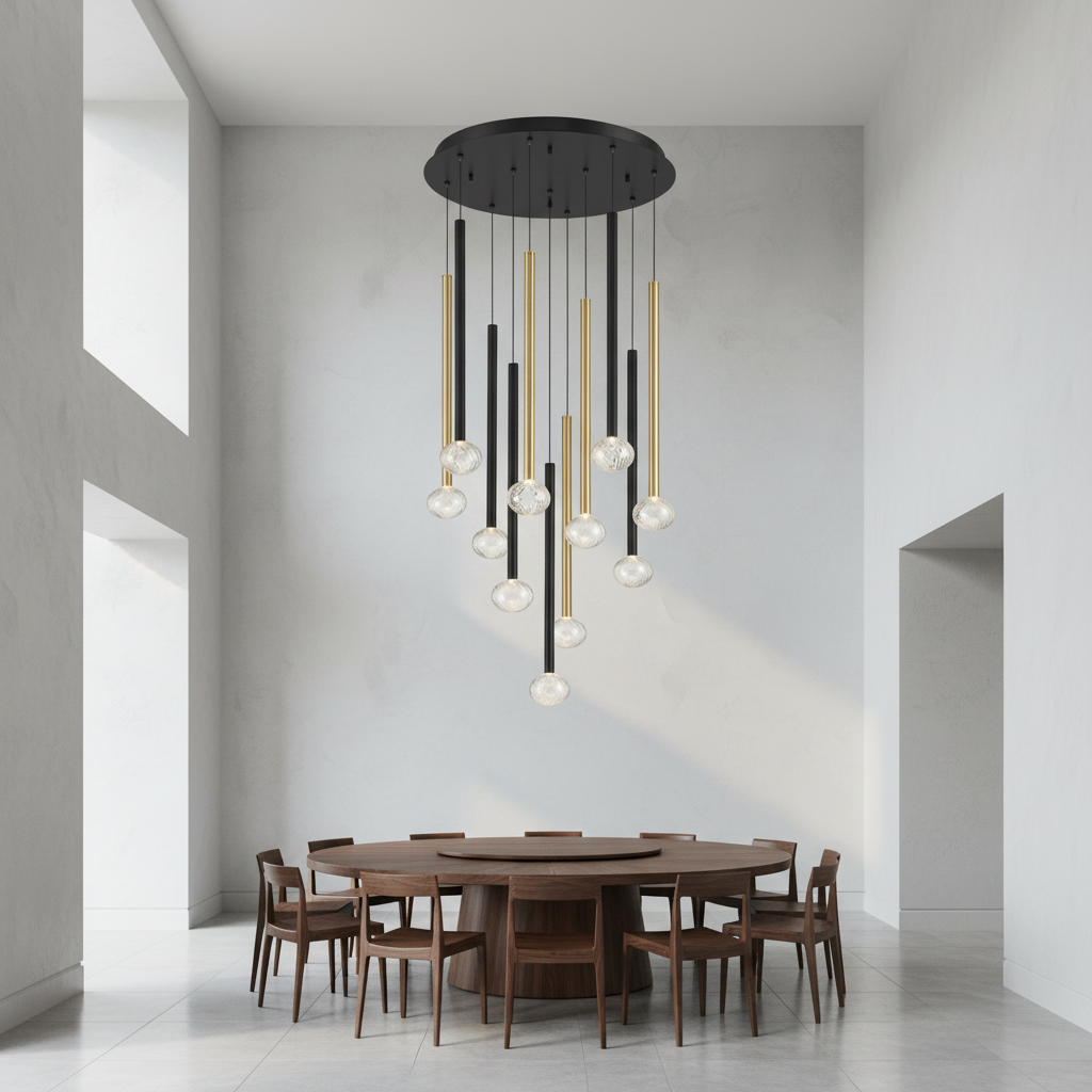 Riviko Aura Cascade Round LED Chandelier - Background Shot