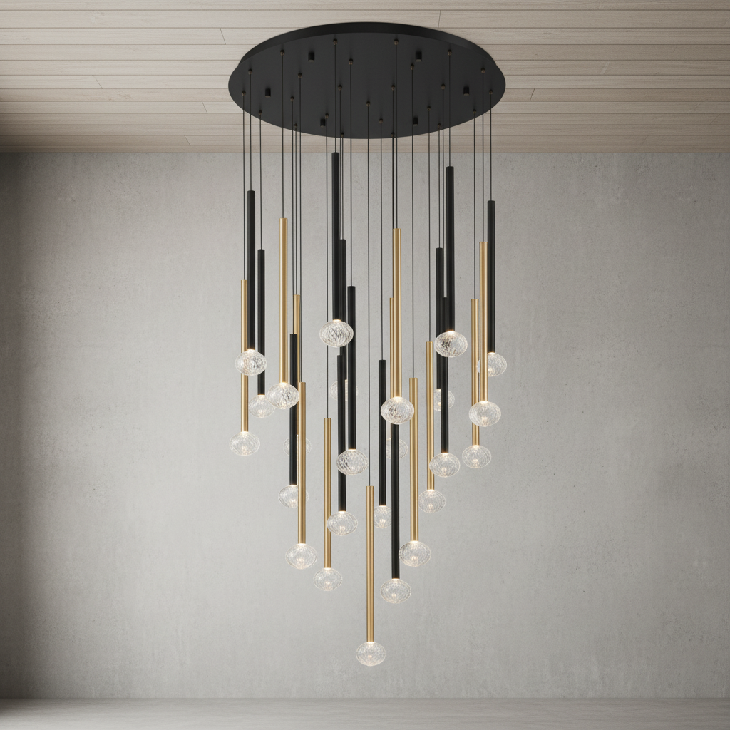 Riviko Aura Cascade Round LED Chandelier - Background Shot