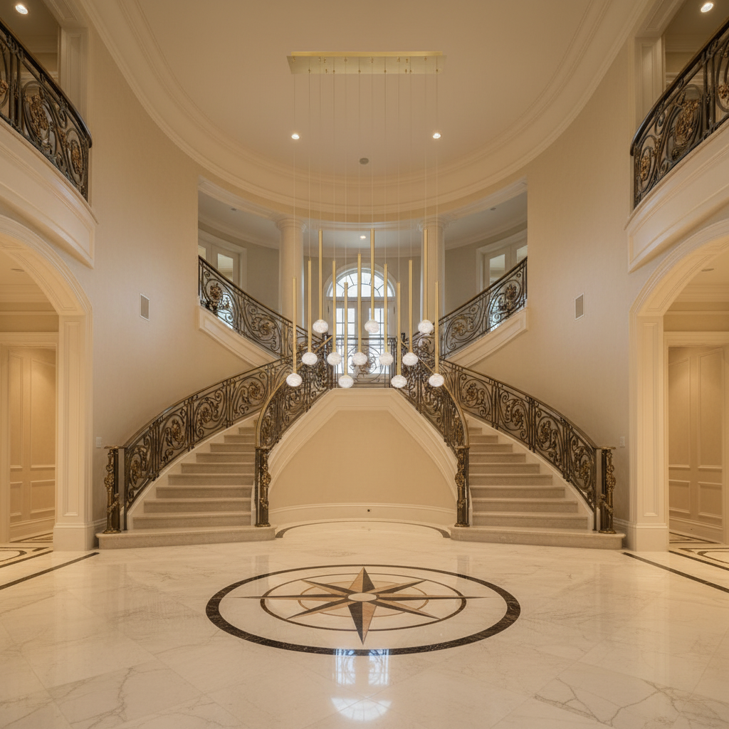 Riviko Aura Stream Linear LED Chandelier - grand American foyer with two-story ceiling