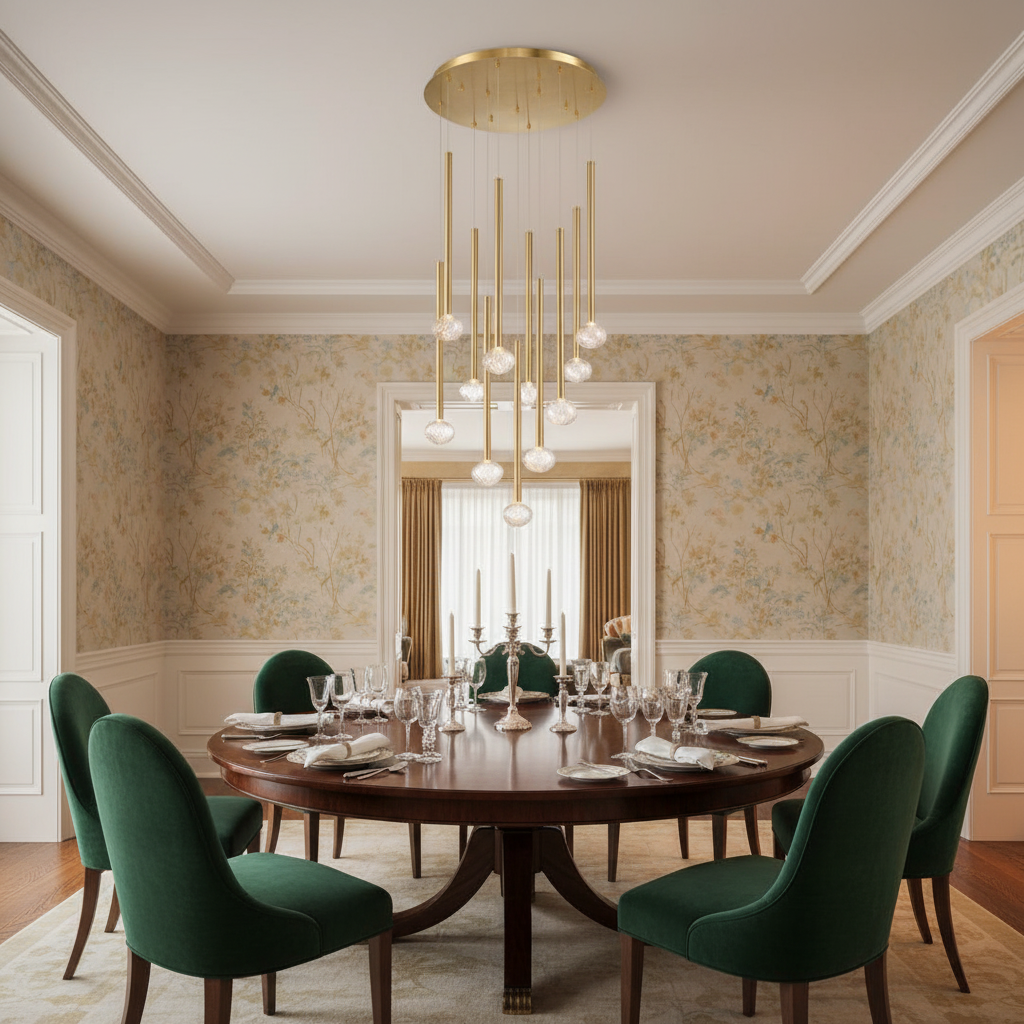 Riviko Aura Cascade Round LED Chandelier - formal American dining room