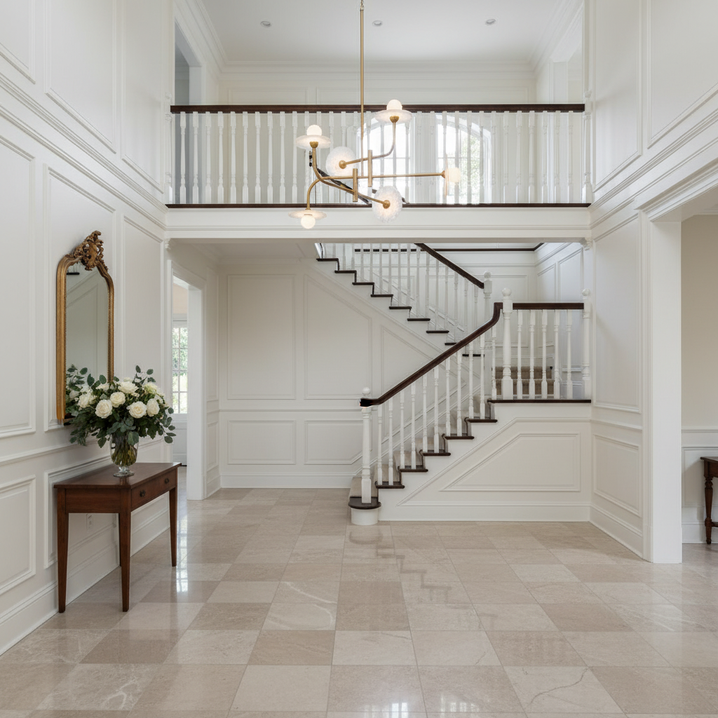Riviko Alabaster Aura LED Chandelier - elegant American entryway with arched doorway