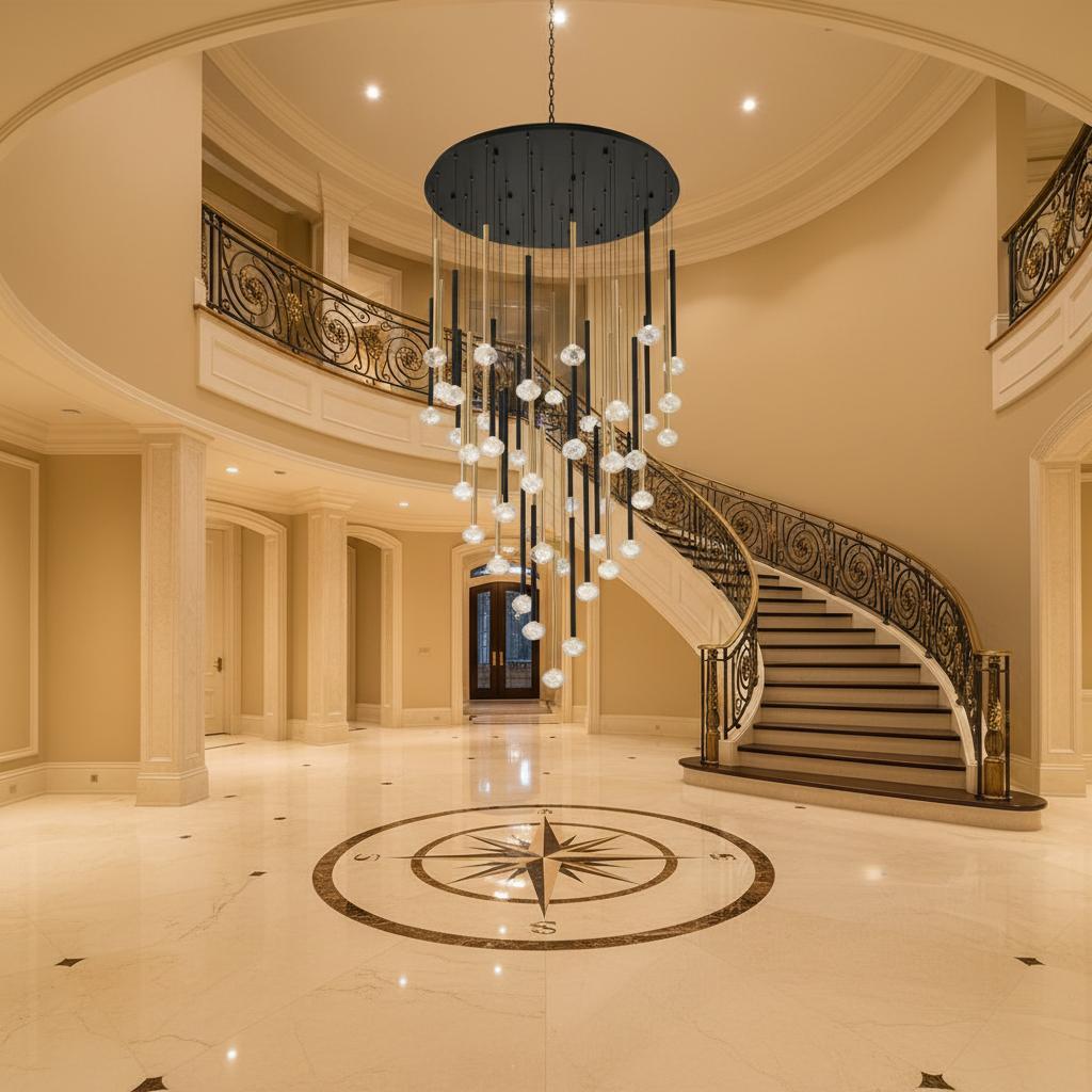 Riviko Mamie Round LED Chandelier - grand American foyer with two-story ceiling