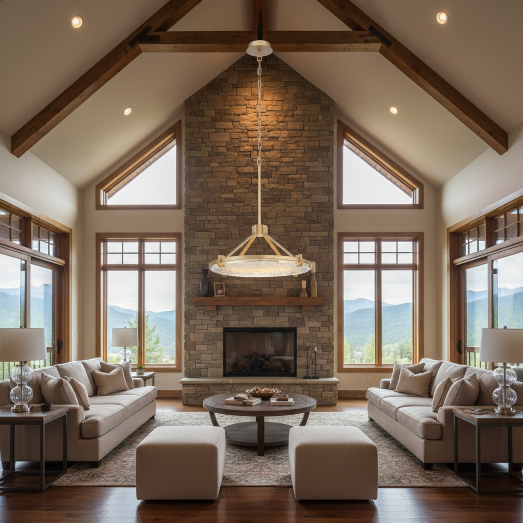 Riviko Oceanic Radiance LED Chandelier - American transitional great room with cathedral ceiling