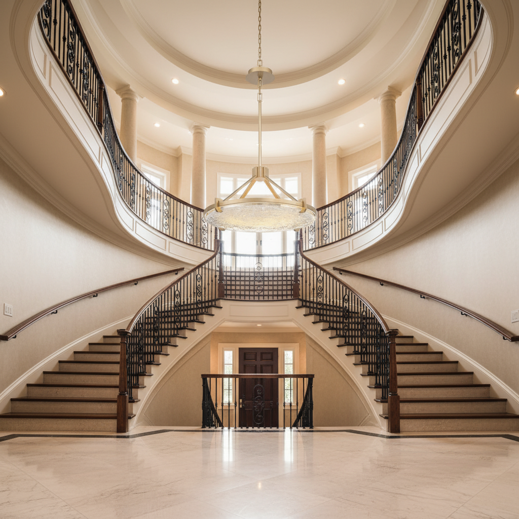 Riviko Oceanic Radiance LED Chandelier - dramatic American stairwell with soaring ceiling