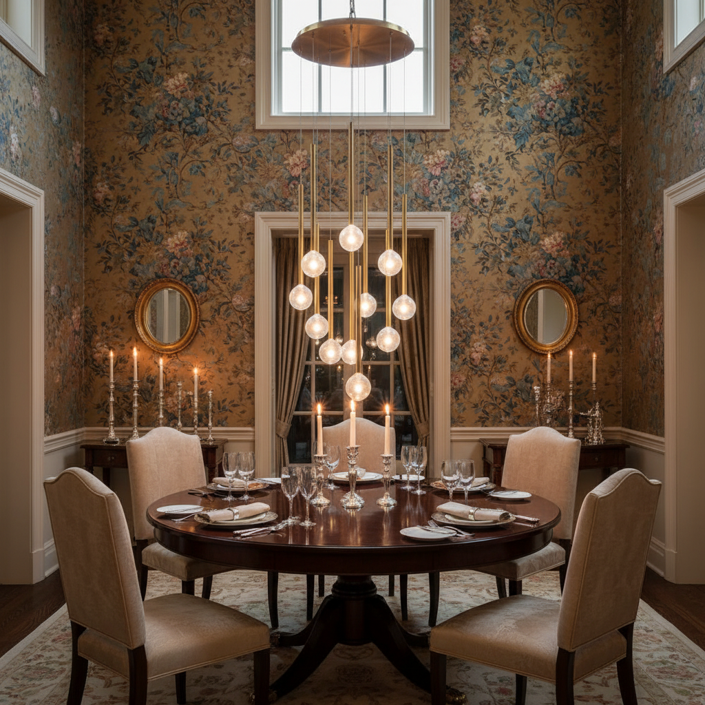 Riviko Aura Droplet Round LED Chandelier - formal American dining room