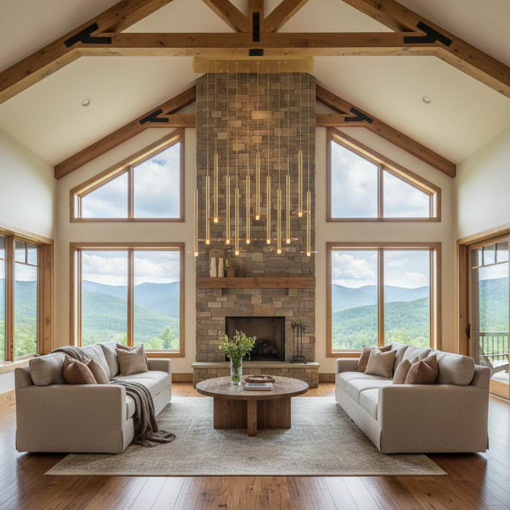 Riviko Aura Stream Linear LED Chandelier - American transitional great room with cathedral ceiling