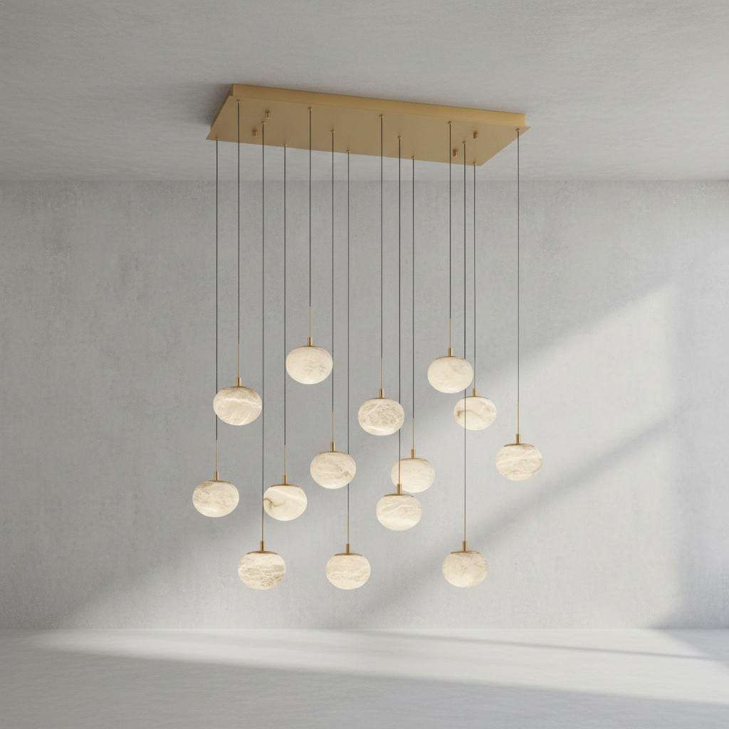 Riviko Alabaster Ovoid Linear LED Chandelier - Background Shot
