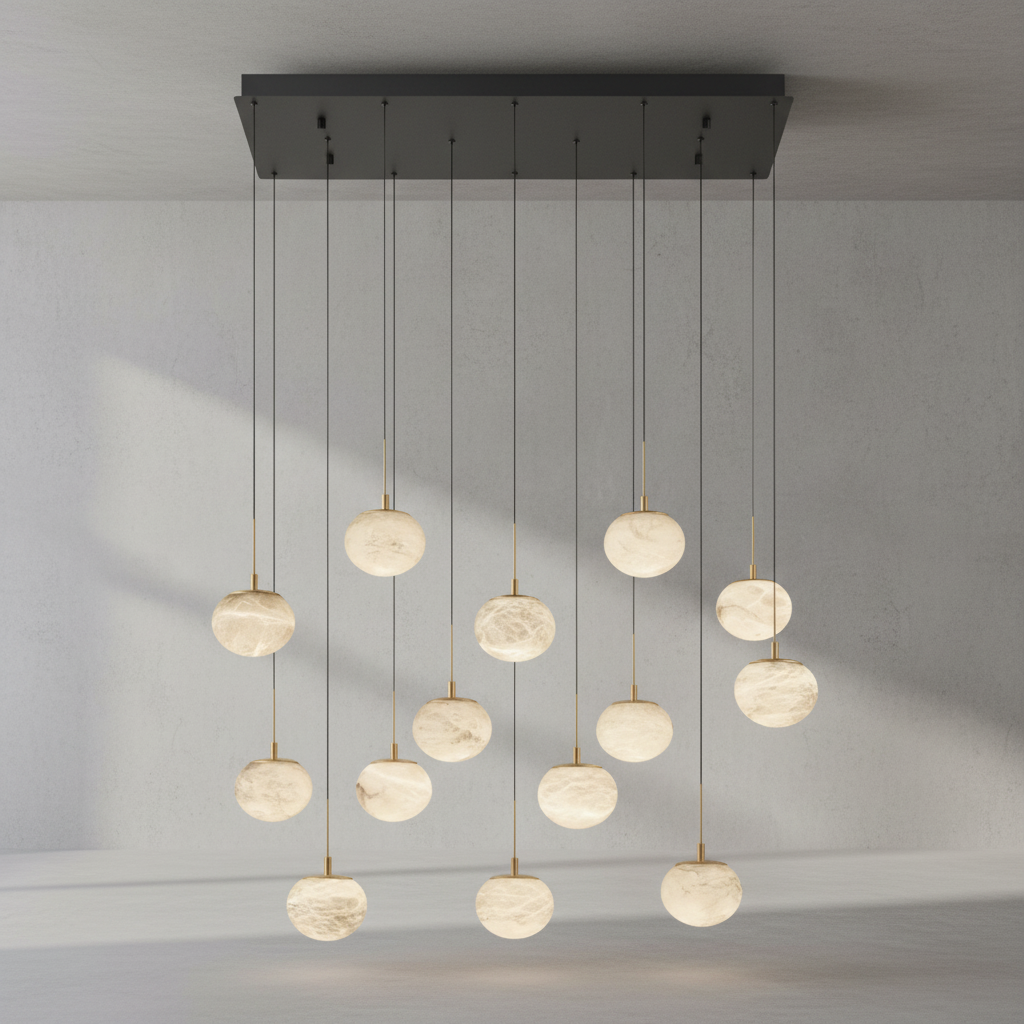 Riviko Alabaster Ovoid Linear LED Chandelier - Background Shot