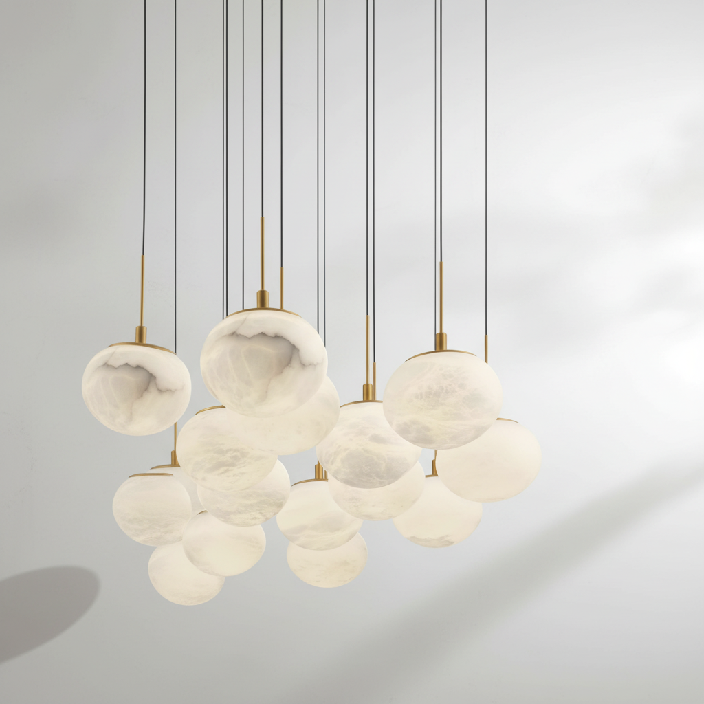 Riviko Alabaster Ovoid Linear LED Chandelier - Background Shot
