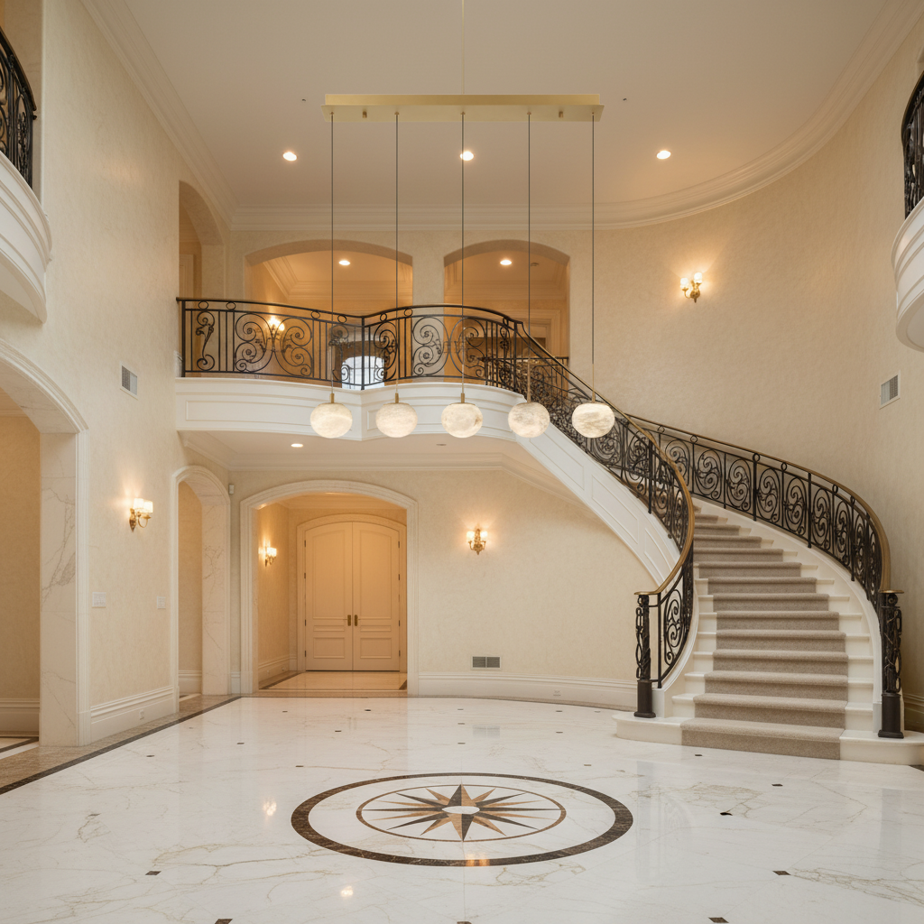 Riviko Alabaster Ovoid Linear LED Chandelier - grand American foyer with two-story ceiling