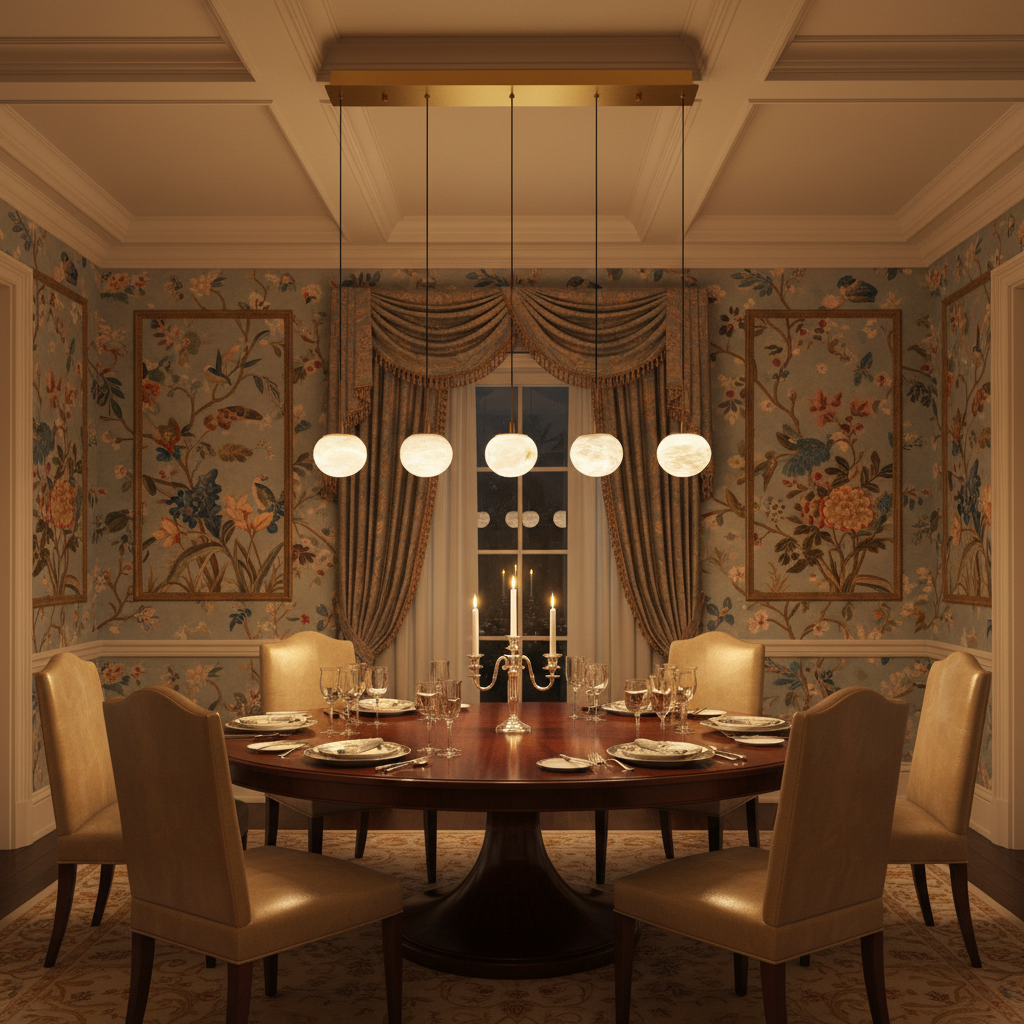 Riviko Alabaster Ovoid Linear LED Chandelier - formal American dining room