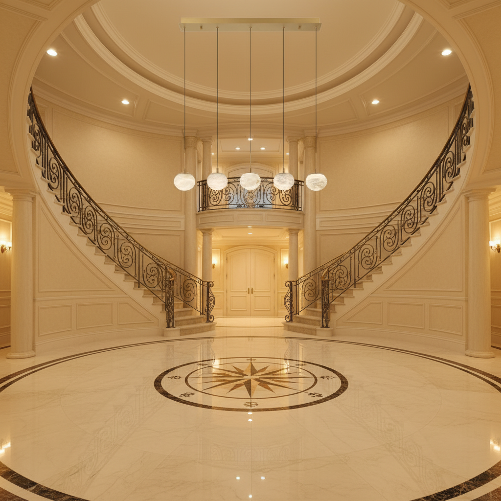 Riviko Cudor Linear LED Chandelier - grand American foyer with two-story ceiling