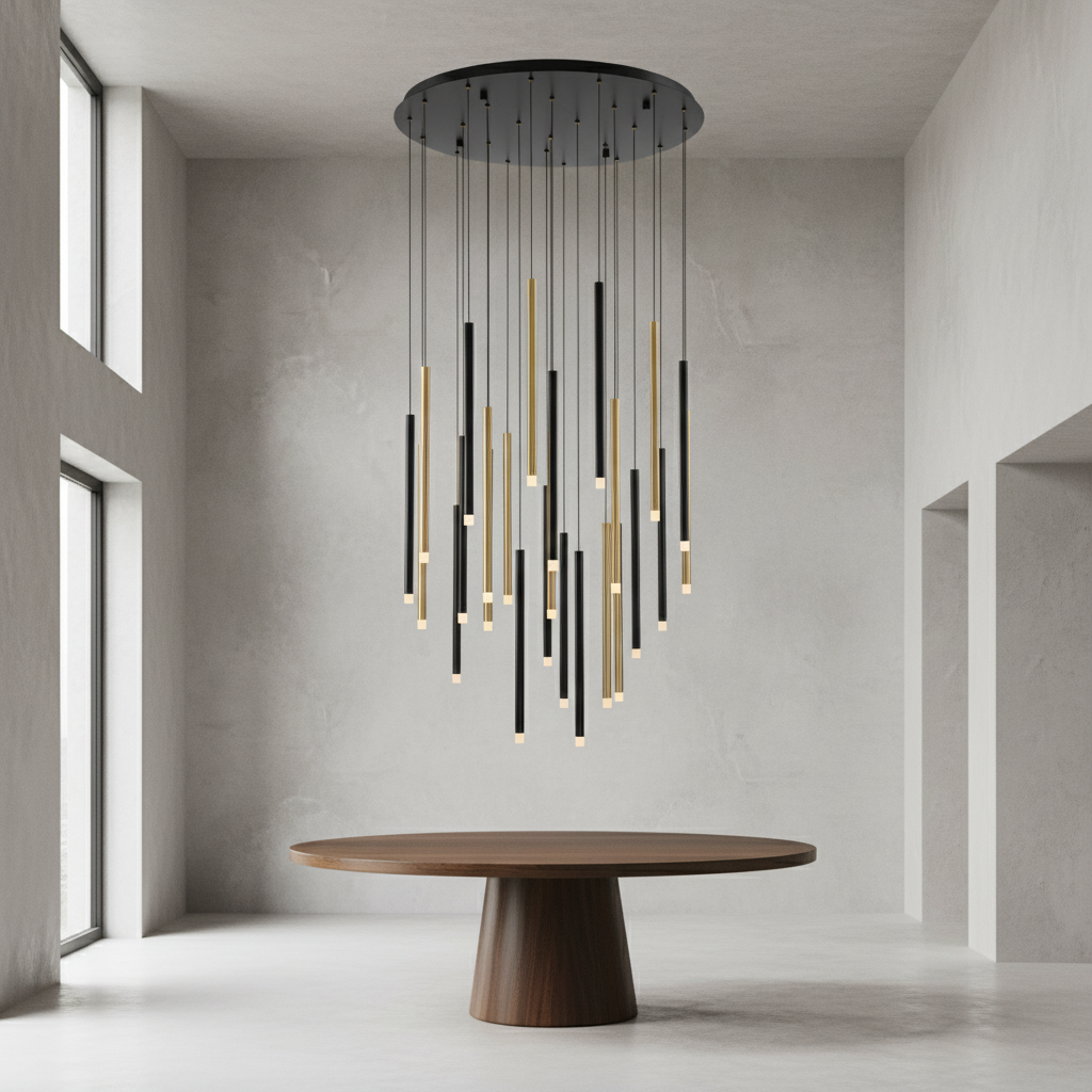 Riviko Radiant Spire Round LED Chandelier - Background Shot