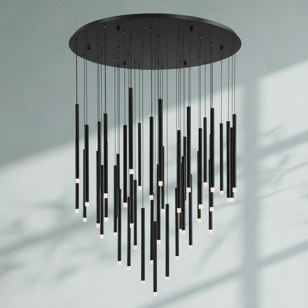 Riviko Radiant Spire Round LED Chandelier - Background Shot