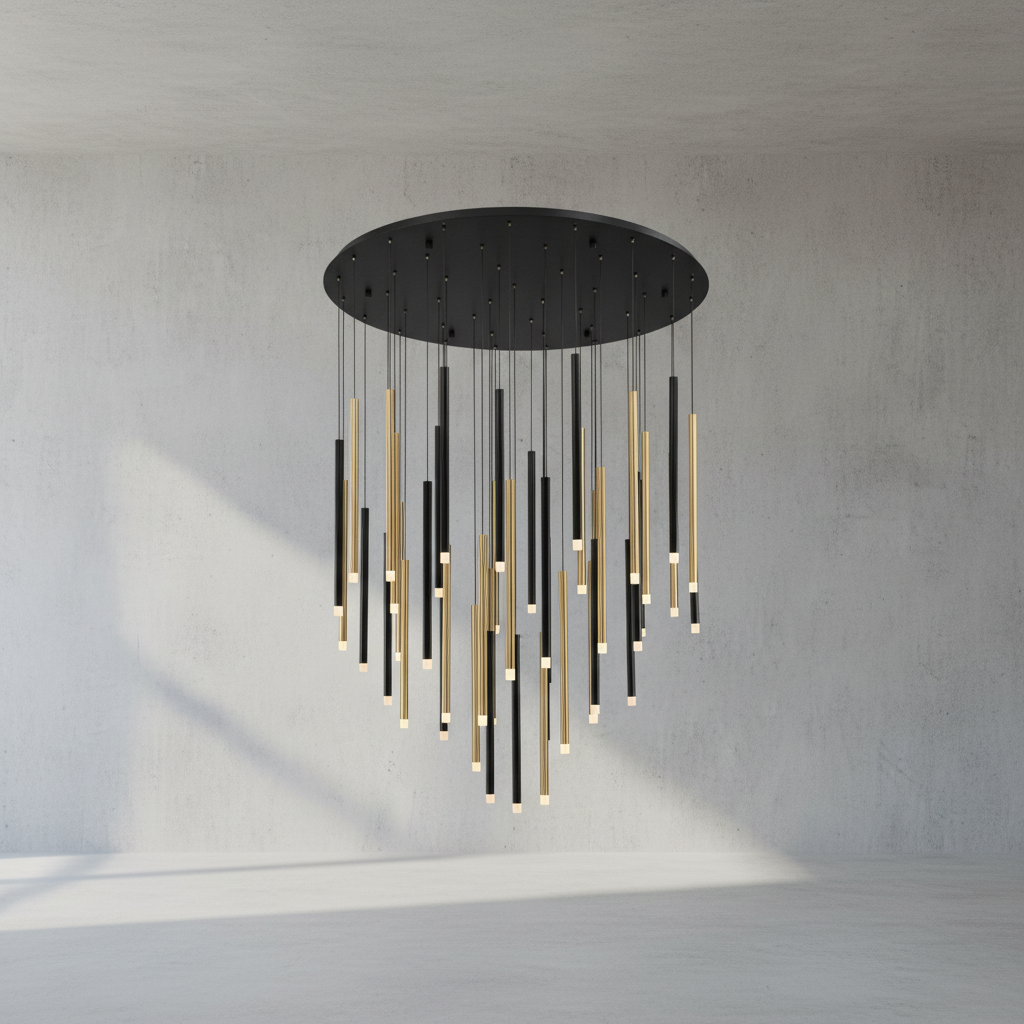 Riviko Radiant Spire Round LED Chandelier - Background Shot