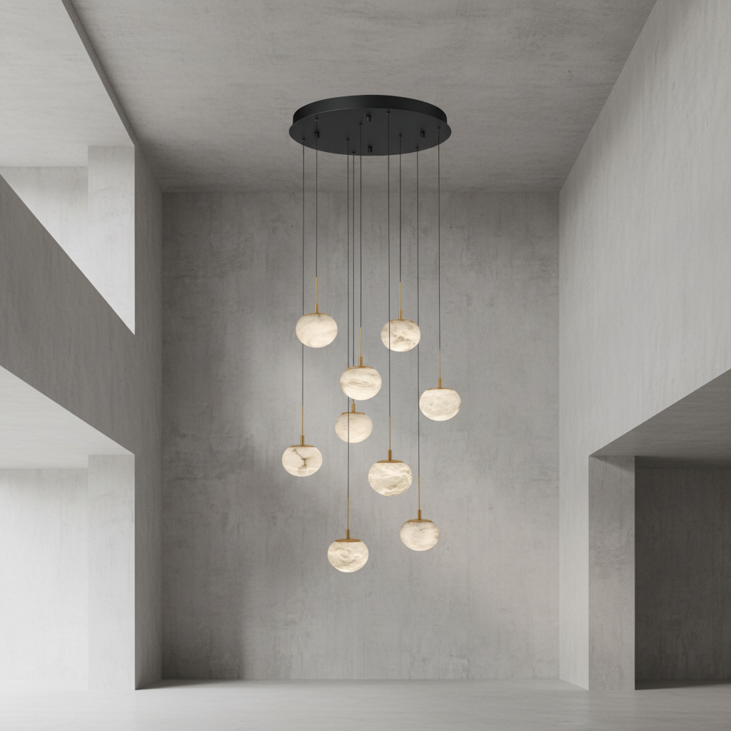 Riviko Alabaster Ovoid Cluster Round LED Chandelier - Background Shot