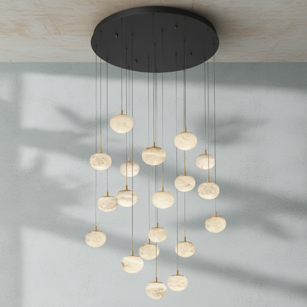 Riviko Alabaster Ovoid Cluster Round LED Chandelier - Background Shot