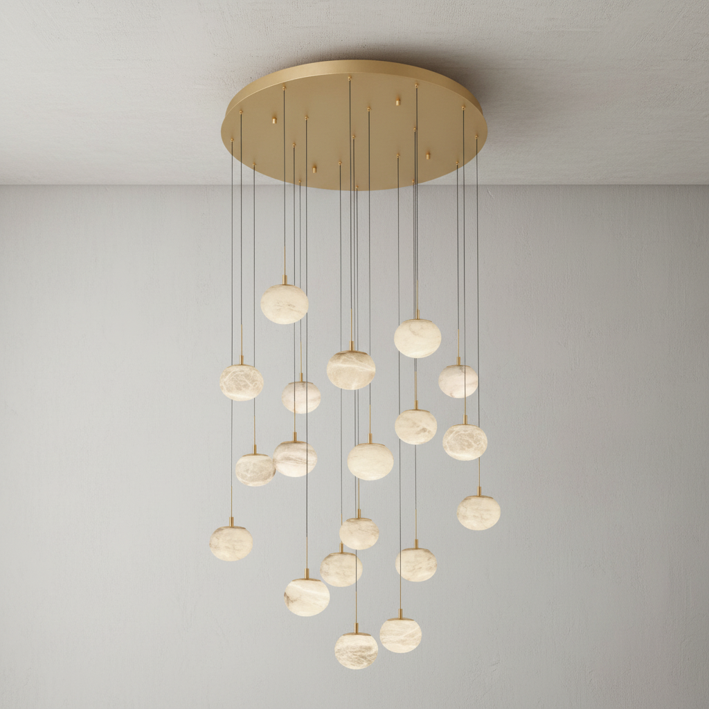 Riviko Alabaster Ovoid Cluster Round LED Chandelier - Background Shot