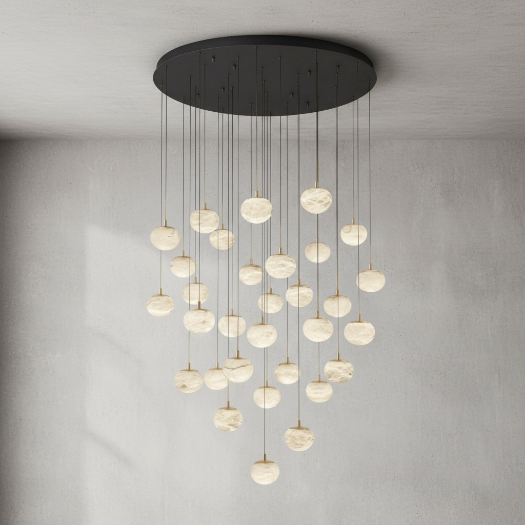 Riviko Alabaster Ovoid Cluster Round LED Chandelier - Background Shot