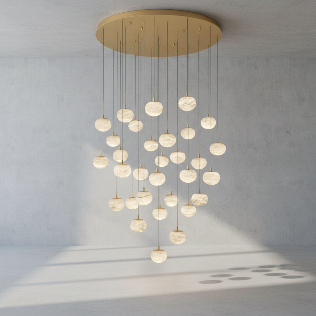 Riviko Alabaster Ovoid Cluster Round LED Chandelier - Background Shot
