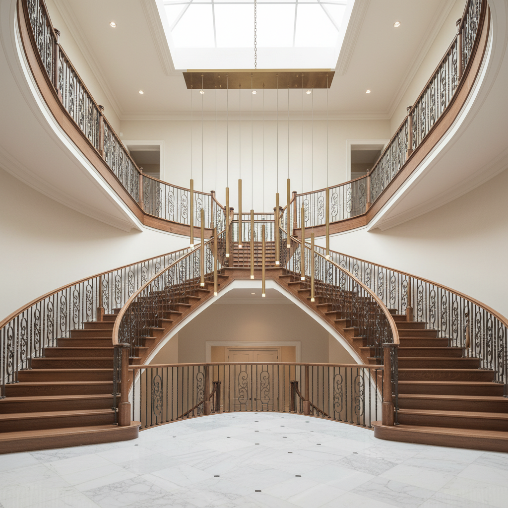 Riviko Aura Cascade Linear LED Chandelier - dramatic American stairwell with three-story void