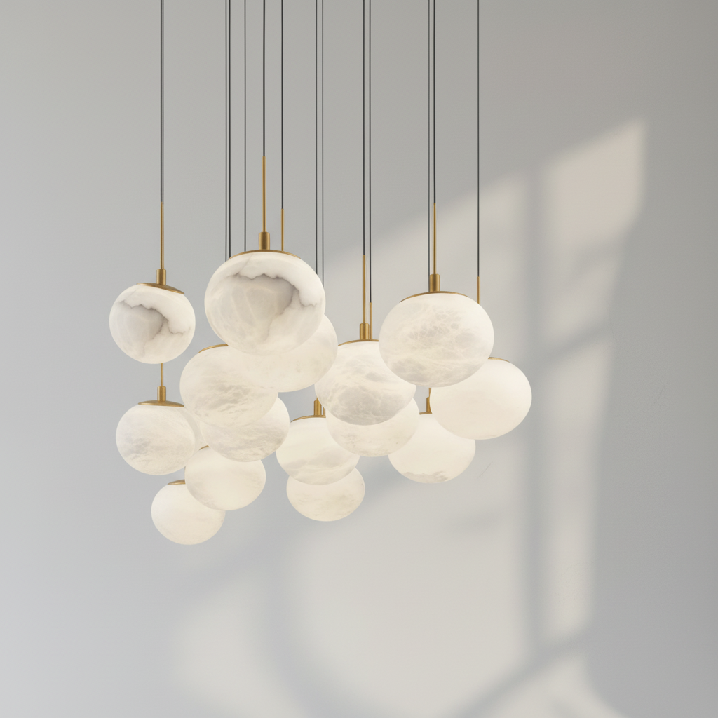 Riviko Alabaster Ovoid Cluster Round LED Chandelier - Background Shot