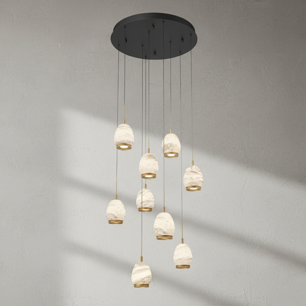 Riviko Alabaster Aura Round LED Chandelier - Background Shot