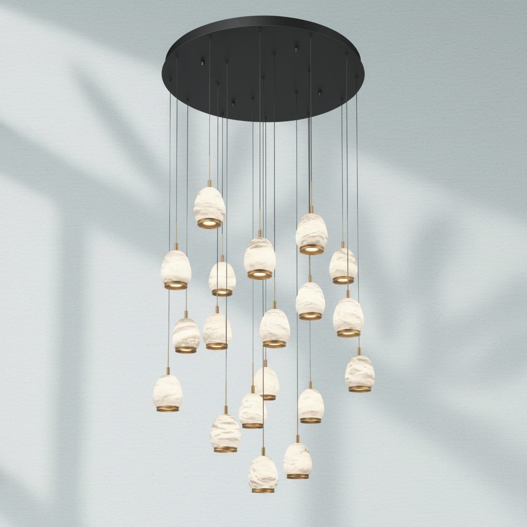Riviko Alabaster Aura Round LED Chandelier - Background Shot