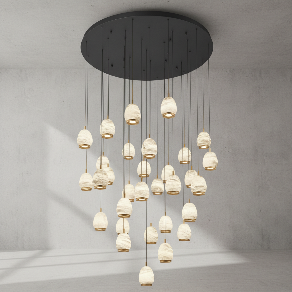 Riviko Alabaster Aura Round LED Chandelier - Background Shot