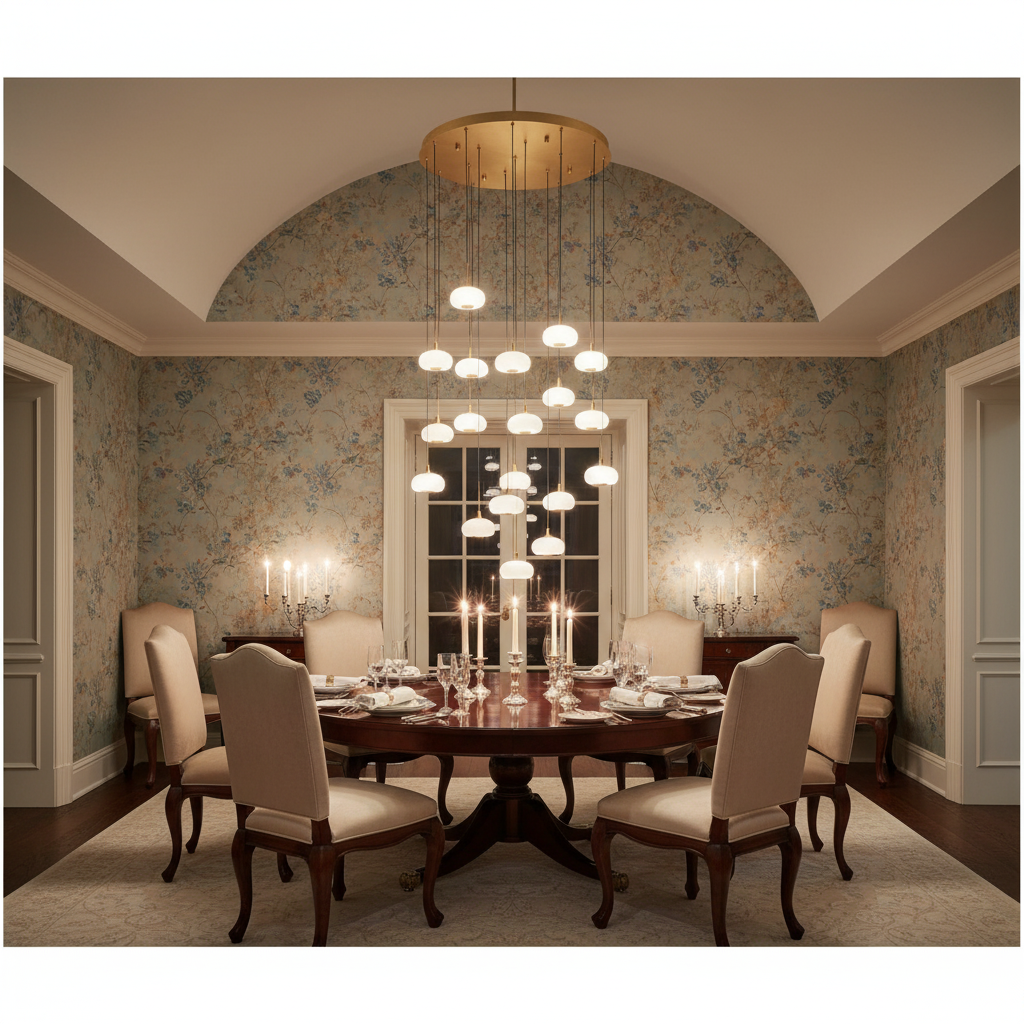 Riviko AuraSphere 19-Light Round Chandelier - formal American dining room