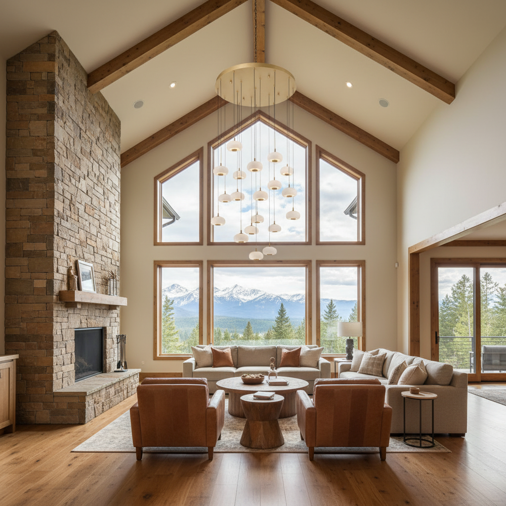 Riviko AuraSphere 19-Light Round Chandelier - American transitional great room with cathedral ceiling