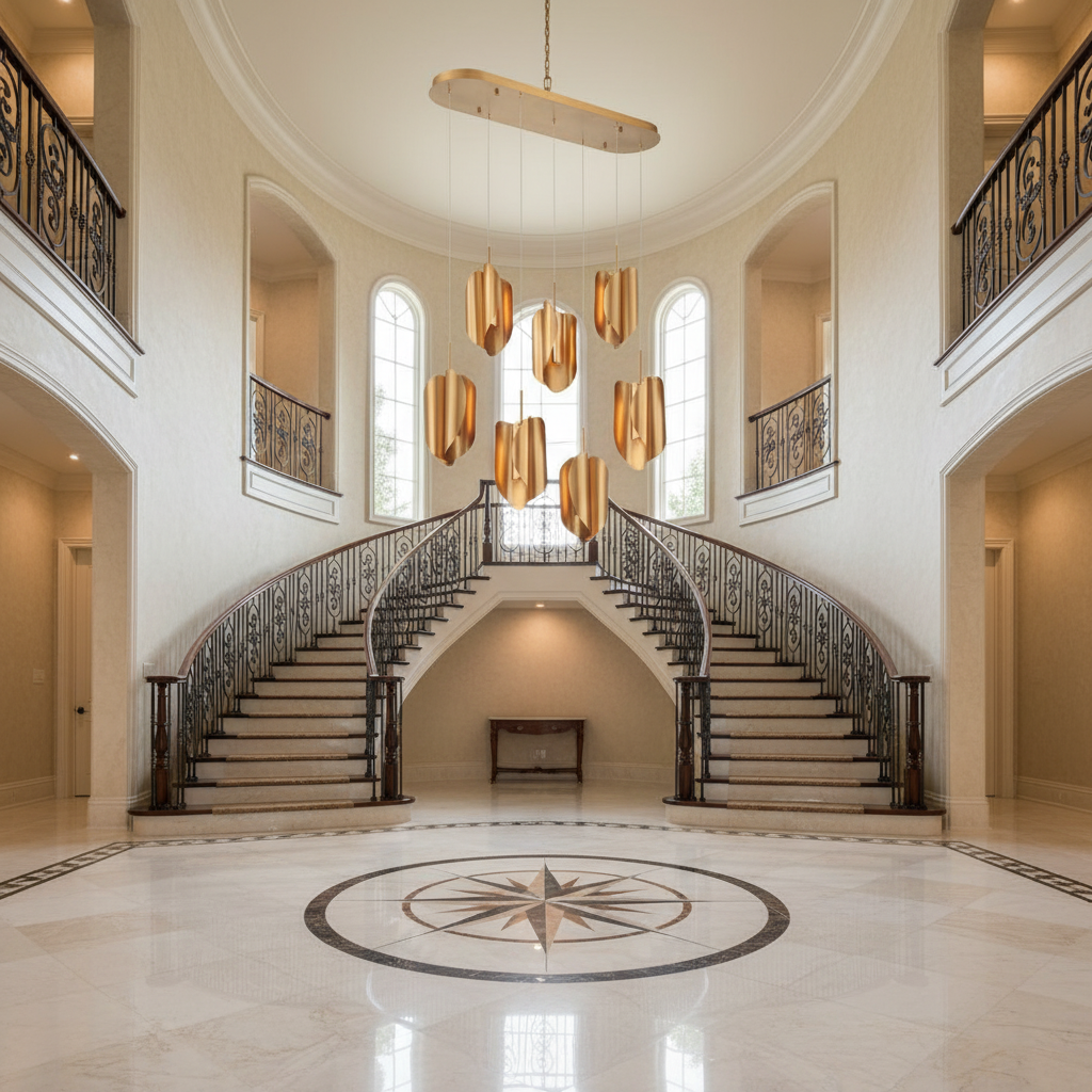 Riviko Aura Petal Oval LED Chandelier - grand American foyer with two-story ceiling