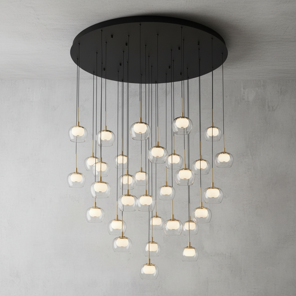 Riviko Aura Cascade Round LED Chandelier - Background Shot