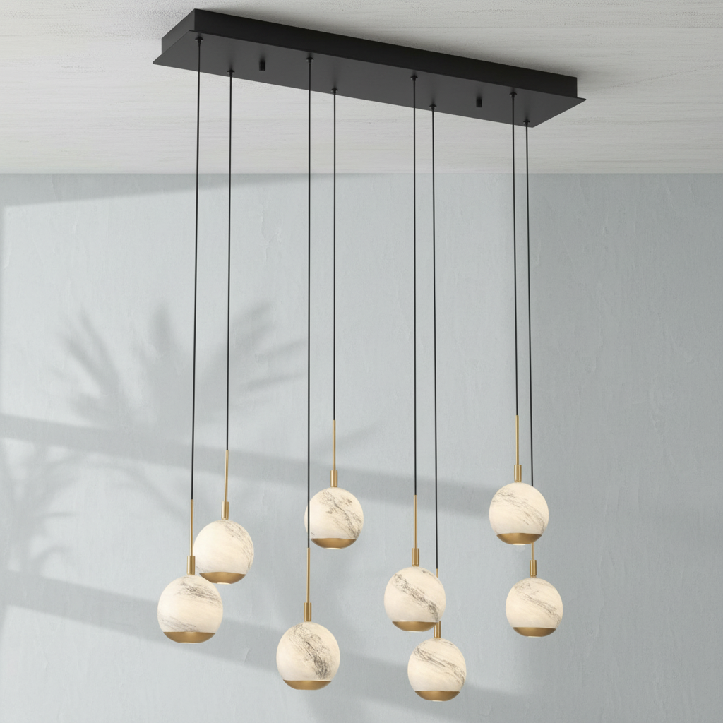 Riviko Alabaster Bloom Linear LED Chandelier - Background Shot