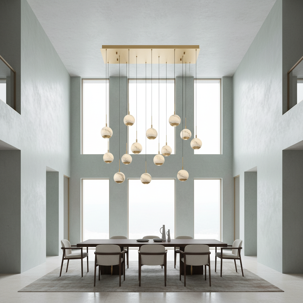 Riviko Alabaster Bloom Linear LED Chandelier - Background Shot