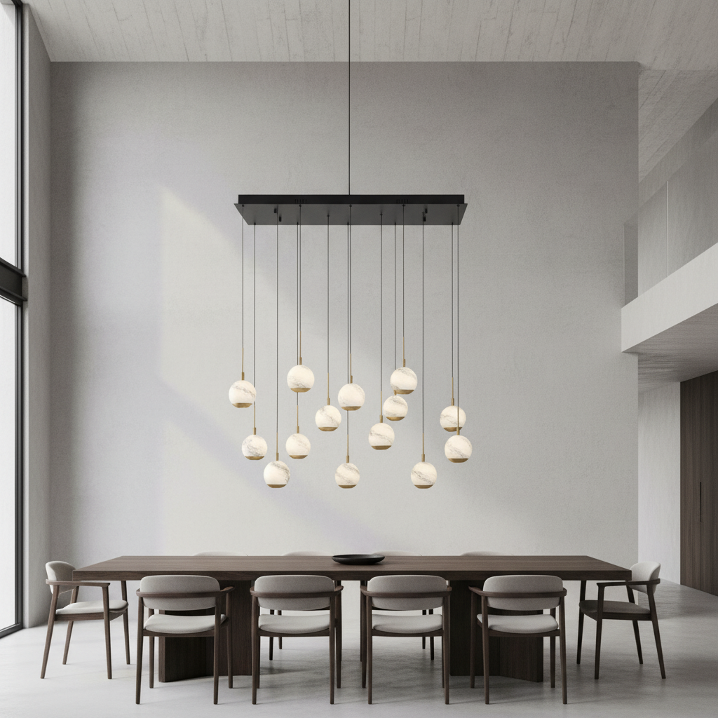 Riviko Alabaster Bloom Linear LED Chandelier - Background Shot