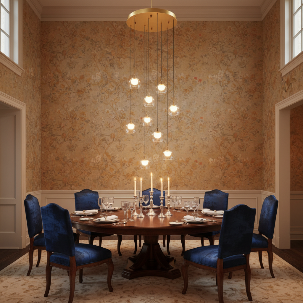 Riviko Aura Cascade Round LED Chandelier - formal American dining room
