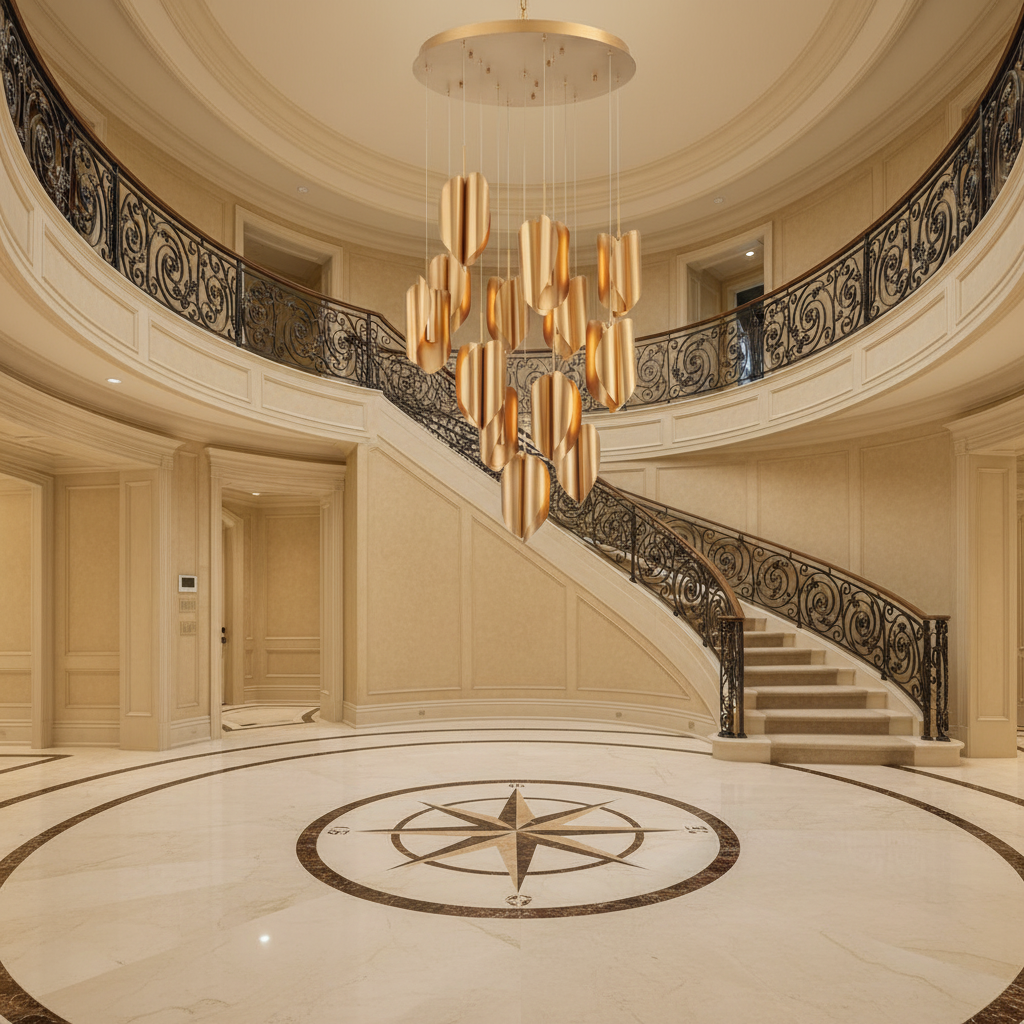 Riviko Aura Petal Round LED Chandelier - grand American foyer with two-story ceiling