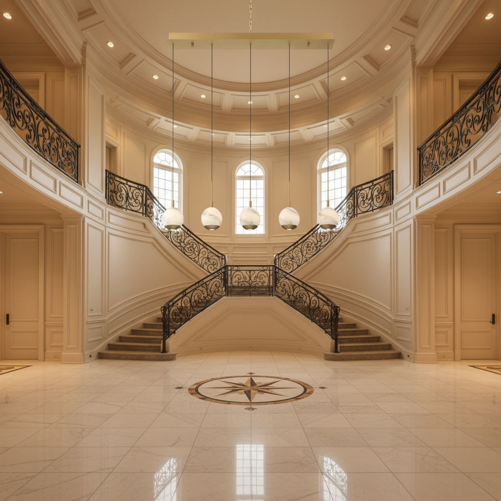 Riviko Alabaster Bloom Linear LED Chandelier - grand American foyer with two-story ceiling