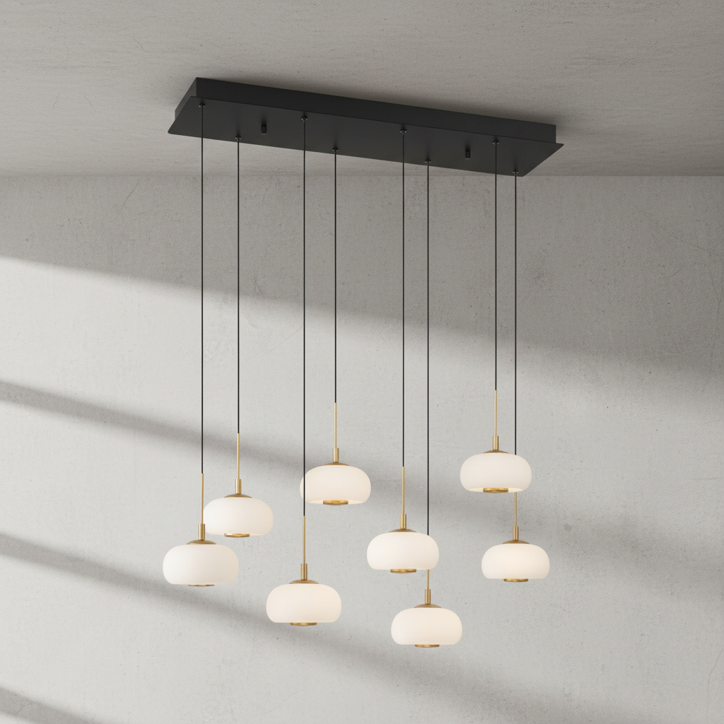 Riviko Nimbus Cascade 8-Light Rectangular LED Chandelier - Background Shot