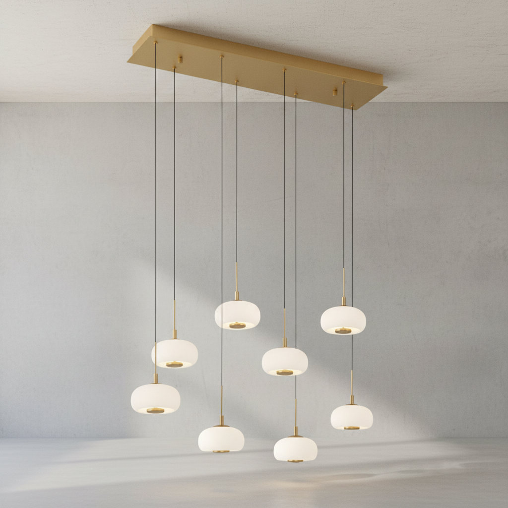 Riviko Nimbus Cascade 8-Light Rectangular LED Chandelier - Background Shot