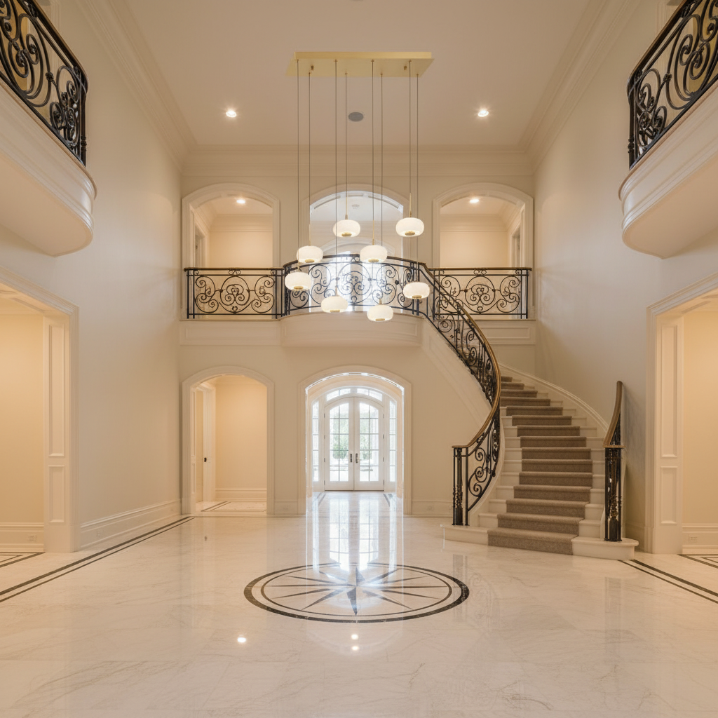 Riviko Nimbus Cascade 8-Light Rectangular LED Chandelier - grand American foyer with two-story ceiling