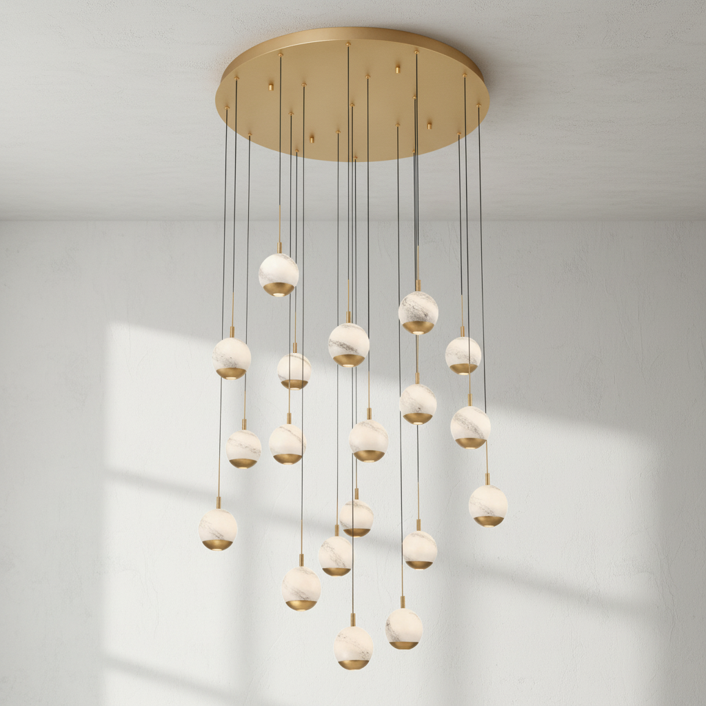 Riviko Alabaster Bloom Round LED Chandelier - Background Shot