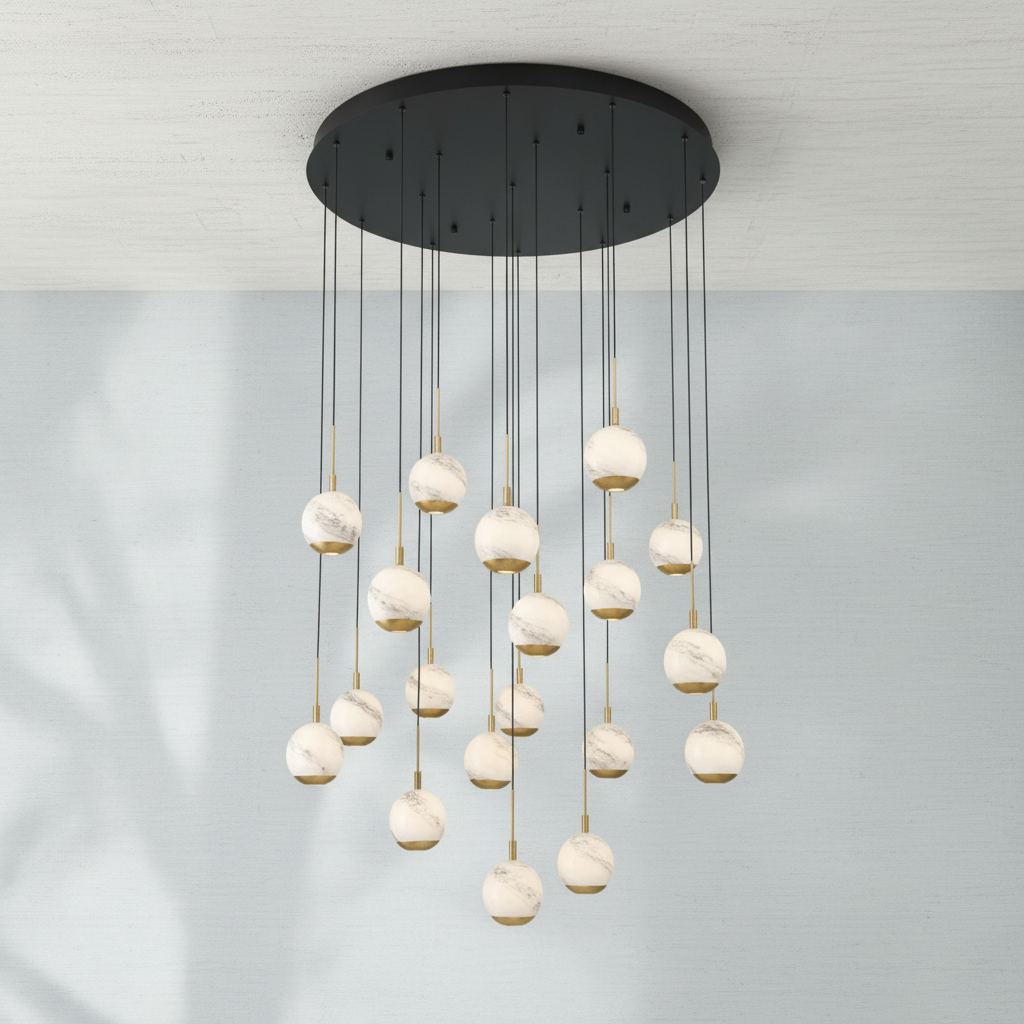 Riviko Alabaster Bloom Round LED Chandelier - Background Shot
