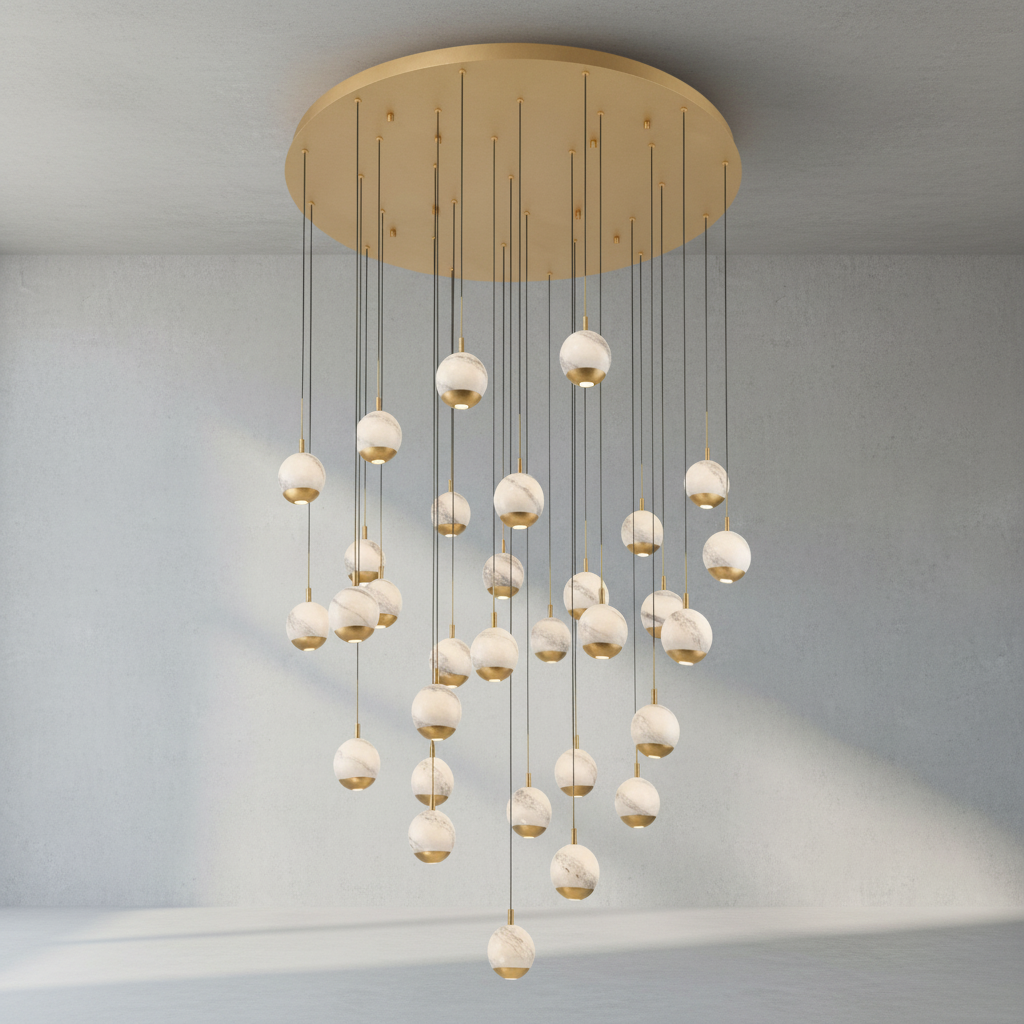 Riviko Alabaster Bloom Round LED Chandelier - Background Shot