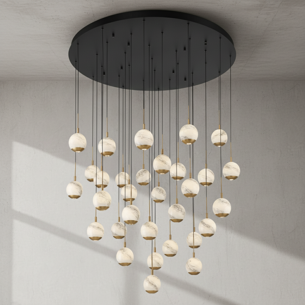 Riviko Alabaster Bloom Round LED Chandelier - Background Shot