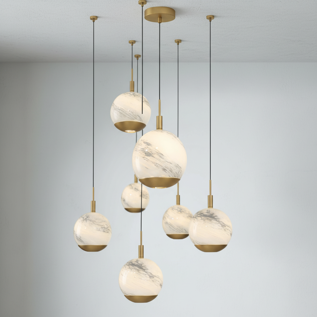 Riviko Alabaster Bloom Round LED Chandelier - Background Shot